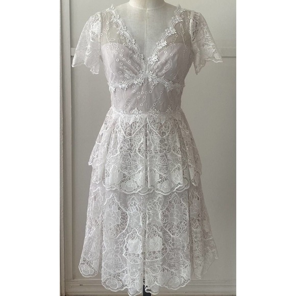 Marchesa Dresses & Skirts - New Marchesa Notte Ivory Flared Lace Dress Size 2